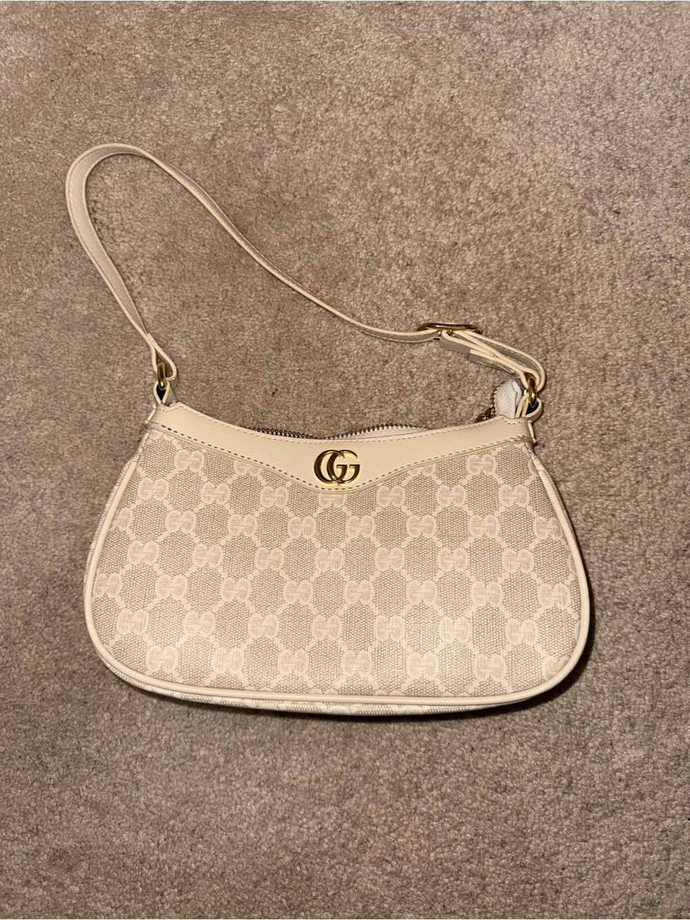 Design White/Beige Canvas Shoulder Bag